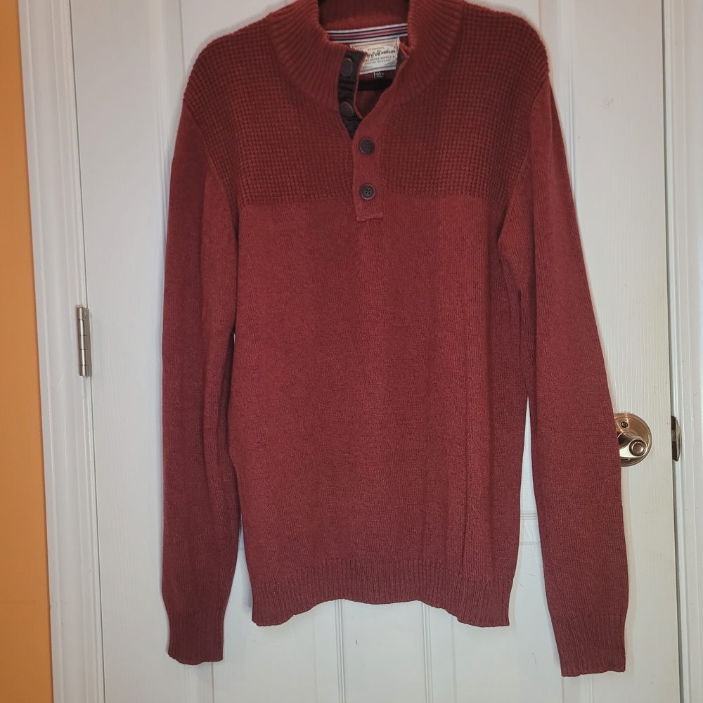 Flag & Anthem Men's Brick Red Mock Neck Button Sweater Sz Large